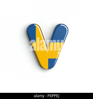 Schweden Flagge Buchstabe V - Kleinbuchstaben 3d-schwedische Schrift auf weißem Hintergrund. Dieses Alphabet ist perfekt für kreative Illustrationen verwandten, aber nicht Lim Stockfoto