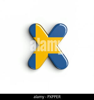 Schweden Flagge Buchstabe X - Kleine 3d-schwedische Schrift auf weißem Hintergrund. Dieses Alphabet ist perfekt für kreative Illustrationen beziehen, aber nicht begrenzt Stockfoto