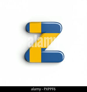 Schweden Flagge Buchstabe Z - Senken - Fall 3 d schwedische Schrift auf weißem Hintergrund. Dieses Alphabet ist perfekt für kreative Illustrationen verwandten, aber nicht li Stockfoto