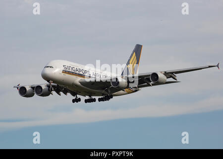 9 V-SKS, Airbus A380 der Singapore Airlines am Flughafen Frankfurt am Main (FRA), 23.09.2018 Stockfoto