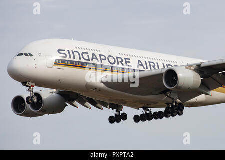 9 V-SKS, Airbus A380 der Singapore Airlines am Flughafen Frankfurt am Main (FRA), 23.09.2018 Stockfoto