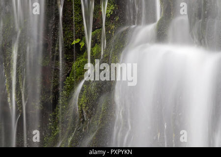 Wasser fließt über moss Rock, Ysradfellte, South Wales bedeckt, August 2018 Stockfoto