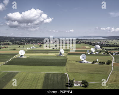 Satelliten-Bodenstation Raisting, Oberbayern, Deutschland Stockfoto