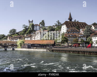 Spreuerbruecke Brücke über die Reuss Fluß, Luzern, Schweiz, Europa Stockfoto