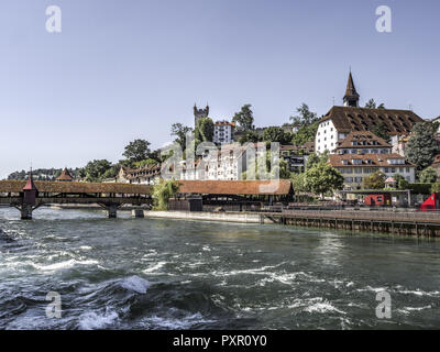 Spreuerbruecke Brücke über die Reuss Fluß, Luzern, Schweiz, Europa Stockfoto