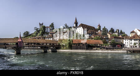 Spreuerbruecke Brücke über die Reuss Fluß, Luzern, Schweiz, Europa Stockfoto