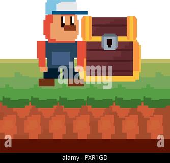 Charakter mit Brust Schatz video spiel Vector Illustration Stock Vektor
