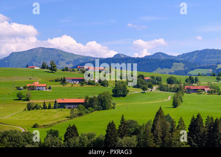 Deutschland, Bayern, Allgaeu, Oberallgaeu, Oberstaufen, Allgäu Alpen, Laufenegg in der Nähe von Oberstaufen, Hochgrat und Nagelfluhkette Stockfoto