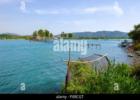 Albanien Vlora County, in der Nähe von Saranda und Butrint, Butrint National Park, Reusen in Vivar canal Stockfoto