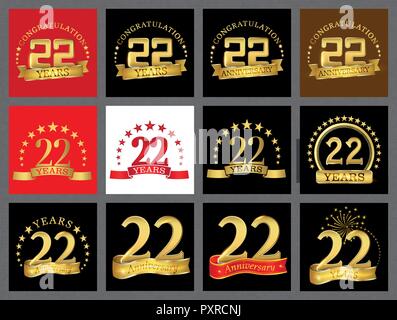 Satz von Nummer 21 (22 Jahre) fest. Jahrestag goldene Vorlage Anzahl Elemente für Ihre Geburtstagsfeier. Stock Vektor