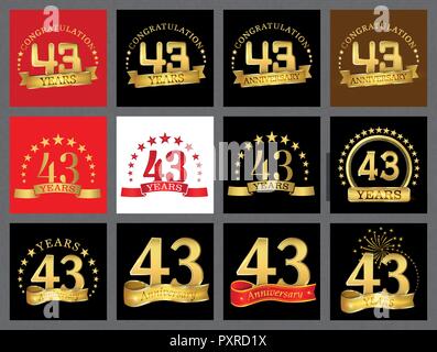 Satz von Nummer 43 (43 Jahre) fest. Jahrestag goldene Vorlage Anzahl Elemente für Ihre Geburtstagsfeier. Stock Vektor