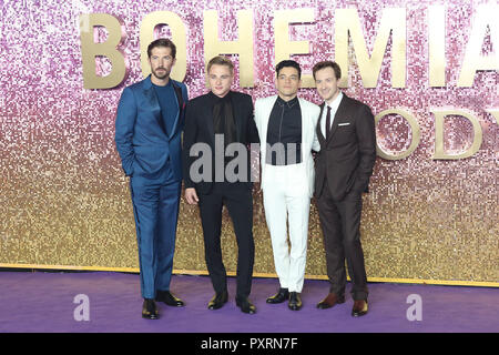 London, Großbritannien. 23. Oktober, 2018. Gwilym Lee, Ben Hardy, Rami Malek, Joe Mazzello, Bohemian Rhapsody - Weltpremiere, SSE Arena, Wembley, London, UK, 23. Oktober 2018, Foto von Richard Goldschmidt Credit: Rich Gold/Alamy leben Nachrichten Stockfoto