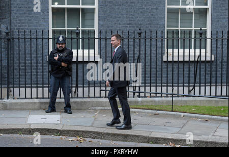 10 Downing Street, London, UK. 24. Oktober, 2018. Außenminister Jeremy Hunt kommt in Downing Street vor der Ankunft von König Willem Alexander und Königin Maxima der Niederlande während ihrer zweitägigen Staatsbesuch. Credit: Malcolm Park/Alamy Leben Nachrichten. Stockfoto