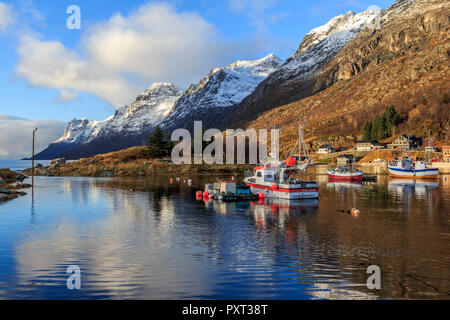Ersfjordbotn Herbst in den Winter malerische Landschaft Bilder auf Kvaloya Insel in der Nähe von Tromsø Norwegen genommen Stockfoto