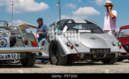 Die Rückseite eines silbernen Morgan Sports Car Stockfoto