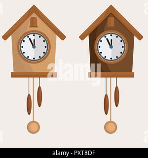 Uhr mit pendel und Kuckuck. Zwei Optionen, dunkle und helle Vector Illustration. Stock Vektor