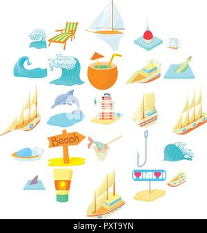 Seefahrt Symbole, Cartoon Stil Stock Vektor