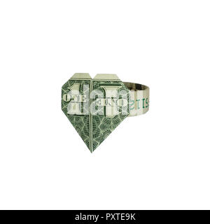 Origami Herz Und Ring Dollar Bill Einen Dollar Stockfoto