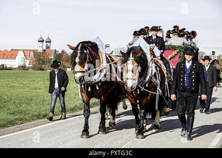 Leonhardifahrt in Benediktbeuren, Oberbayern, Deutschland, traditionelle Leonhard Parade, Leonhardifahrt in Benediktbeuern, Oberbayern, Deutschland, bava Stockfoto