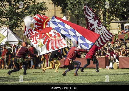 Mittelalterliche Spiele 5/6 der Landshuter Hochzeit in Landshut, Niederbayern, Bayern, Deutschland, Europa, mittelalterliche Spiele während der Landshut Mi Stockfoto