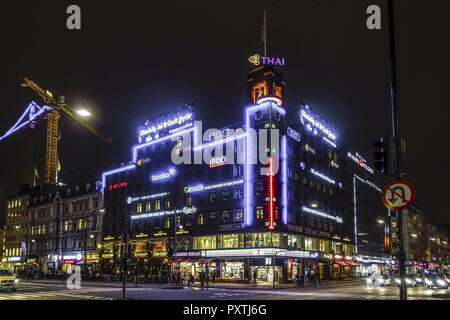 H, C, Andersens Boulevard bei Nacht, Kopenhagen, Dänemark, Skandinavien, Europa, C Andersens Boulevard in der Nacht, Kopenhagen, Dänemark, Skandinavien, Stockfoto