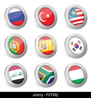 3D nationalen Flaggen-Icons auf weißem Hintergrund. Vektor-Illustration. Stock Vektor