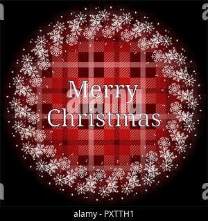 Weihnachten Kranz mit Tannenzweigen und Kegel auf tartan Hintergrund. Vector Illustration. Stock Vektor