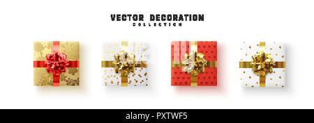 Eingestellt von Geschenken. Sammlung realistische Geschenk Geschenke Sicht von oben. Stock Vektor