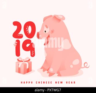 2019 Das chinesische Neujahr. Sternzeichen Jahr des Schweins. Stock Vektor
