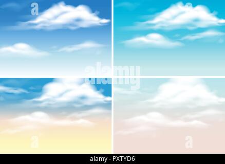 Vier Hintergrund Szenen mit Wolken im blauen Himmel Abbildung Stock Vektor