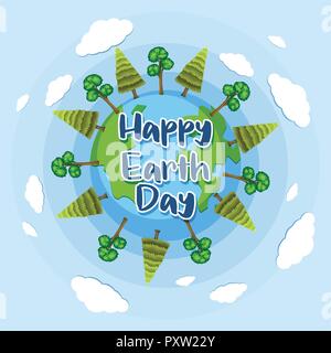 Happy Earth Day poster Design mit Bäumen auf der Erde Abbildung Stock Vektor