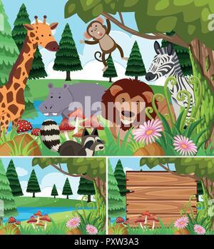 Hintergrund Szenen mit wilden Tieren und board Abbildung Stock Vektor