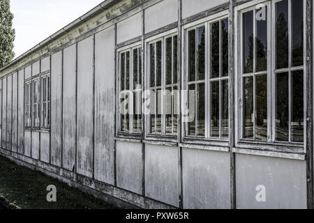 Rekonstruierte Baracken, KZ-Gedenkstätte Dachau, in der Nähe von München Stockfoto