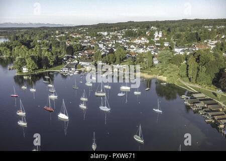 Blick auf den Starnberger See, Bayern, Oberbayern, Deutschland, Blick auf den Starnberger See, Bayern, Oberbayern, Starnberger See, Tutzing, Frisbee-turniere Stockfoto