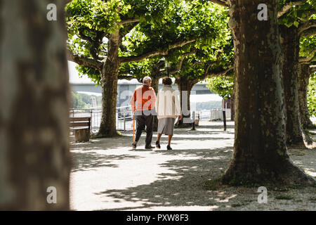 Senior paar Walking Im Park, Ansicht von hinten Stockfoto