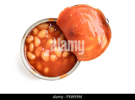 Tinnes Bohnen Draufsicht auf Weiß Stockfoto