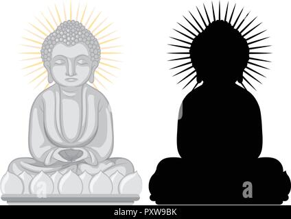 Buddha Statue und Silhouette Abbildung Stock Vektor