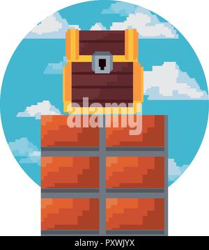 Schatztruhe pixel video spiel Vector Illustration Stock Vektor