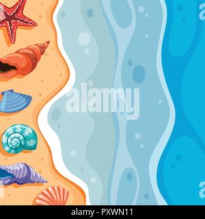 Hintergrund Szene mit Muscheln am Strand Abbildung Stock Vektor