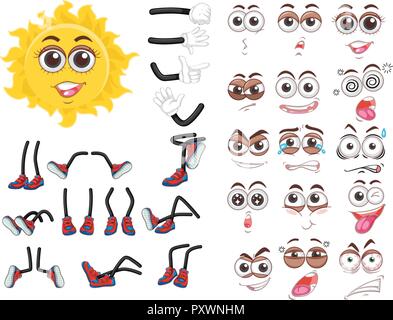 Sun mit Körpern Element und Mimik Abbildung Stock Vektor