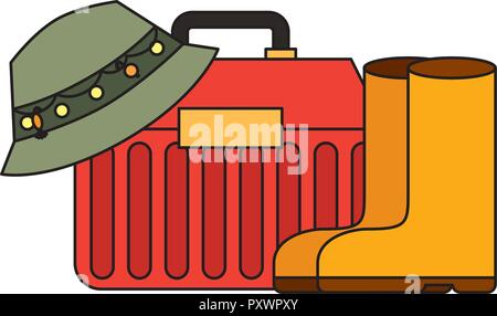 Hut Gummistiefel toolbox Ausrüstung angeln Vector Illustration Stock Vektor
