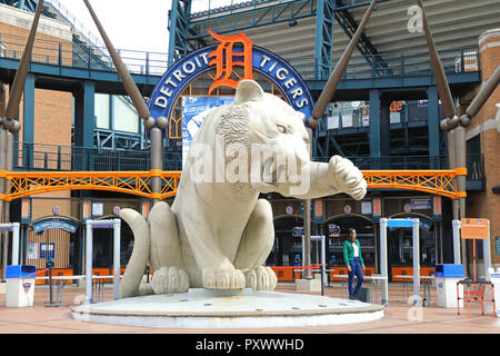 Comerica Park, dem Baseballstadion der Detroit Tigers Major League Baseball Team, in der Innenstadt von Detroit, Michigan, USA Stockfoto