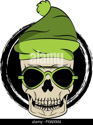 Totenkopf mit Sonnenbrille und Hut Stock Vektor