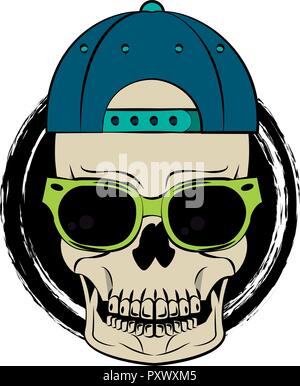 Totenkopf mit Sonnenbrille und Hut Stock Vektor