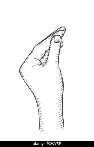 Pointing Finger. Schwarz Vintage eingraviertem Muster auf weißem Hintergrund. Hand Zeichen für Web, Plakat, Grafik Stockfoto