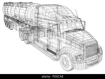 Großen Lkw Tankwagen mit Anhänger. Auf grauem Hintergrund. Tracing Abbildung der 3d. EPS 10 Vektor Format Stock Vektor