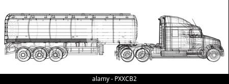 Großen Lkw Tankwagen mit Anhänger. Auf grauem Hintergrund. Erstellt Abbildung: 3d Stock Vektor