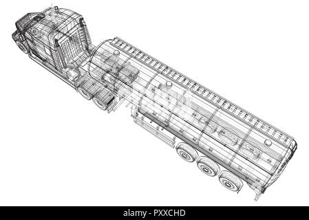 Großen Lkw Tankwagen mit Anhänger. Auf grauem Hintergrund. Tracing Abbildung der 3d. EPS 10 Vektor Format Stock Vektor