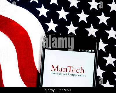 ManTech Internationale Logo auf dem Smartphone angezeigt. ManTech International Corporation verwendet die fortschrittliche Technologie der Regierung und der Industrie zu helfen, zu verwalten und zu schützen, Informationen, Unterstützung und kritische Systeme und integrierte Systeme entwickeln komplexe Anforderungen zu bewältigen. Stockfoto