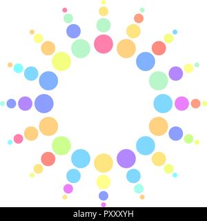 Bunte Regenbogenfarben Rasterpunkte. Random farbige Blaupunktrochen. Logo, Produkt Branding oder andere Gestaltungselement. Vector Illustration Stock Vektor